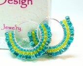 ON SALE - Sea Sparkle Beadwoven Hoop Earrings