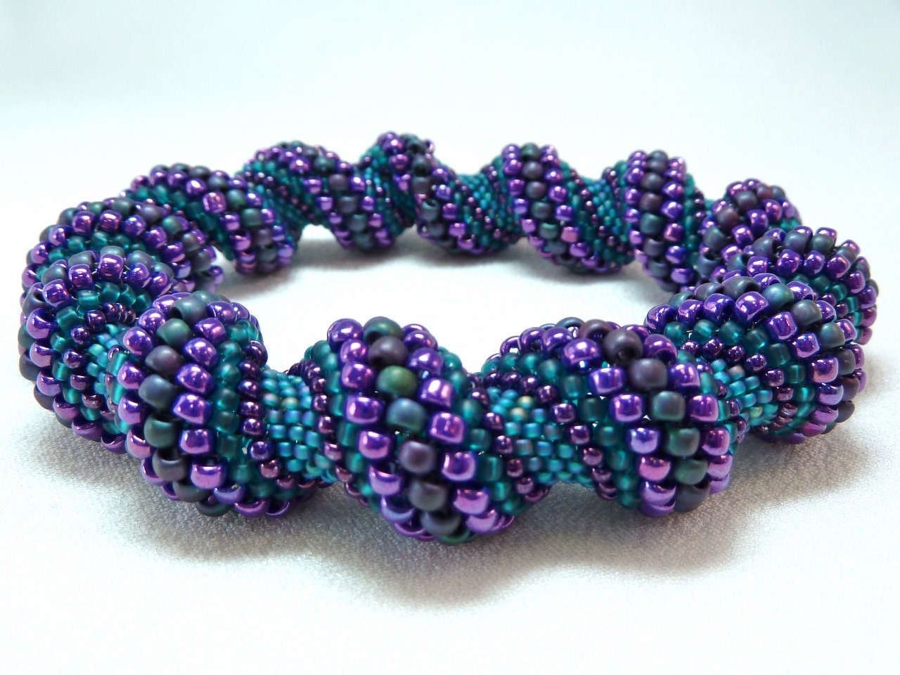 Deepening Twilight Cellini Spiral Beadwoven Bangle Bracelet - The Twisted Collection