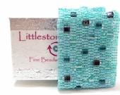 Aqua Bricks Beadwoven Cuff Bracelet - Another Brick in the Wall Collection