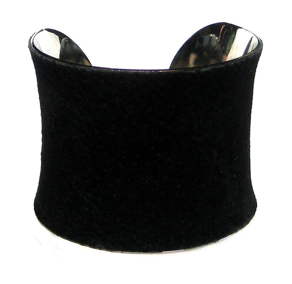 Classic Black Suede Silver Lined Cuff Bracelet - by UNEARTHED