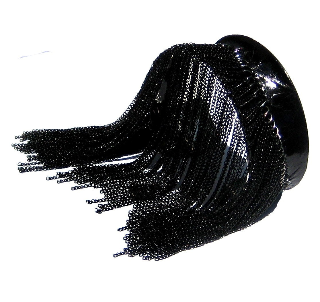 Black Patent Leather Bangle Bracelet (with Long Black Chain) - by UNEARTHED