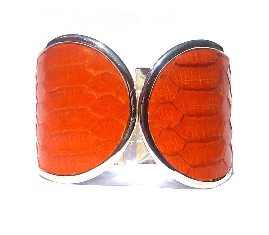 Tangerine Orange Snakeskin Cuff Bracelet - by UNEARTHED