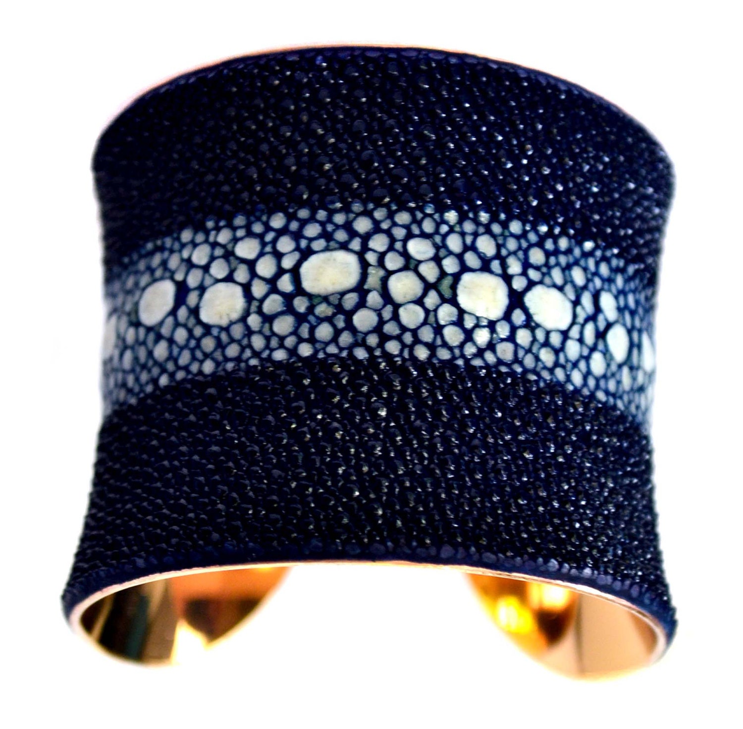 Stingray Gold Lined Cuff Bracelet in Navy Blue Multiple Spine  - by UNEARTHED