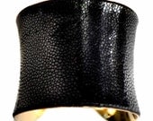 Black Polished Stingray Gold Lined Cuff Bracelet - by UNEARTHED