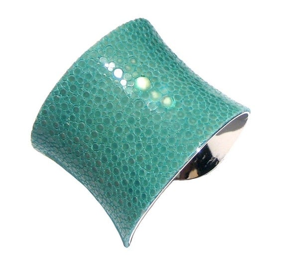 Polished Stingray Silver Lined Cuff in Aqua (Center Cut) - by UNEARTHED