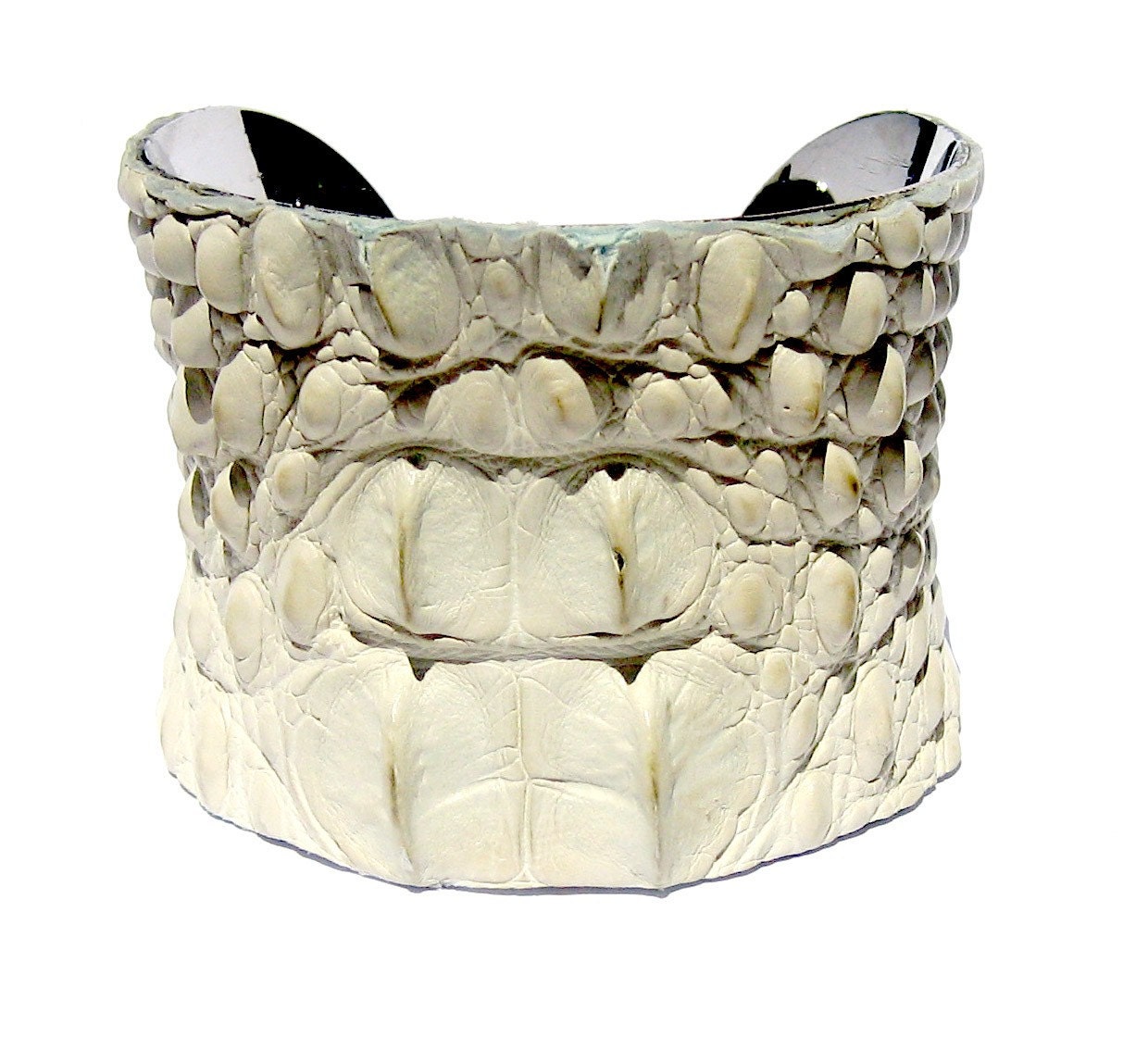 White Crocodile Medallion Silver Cuff
