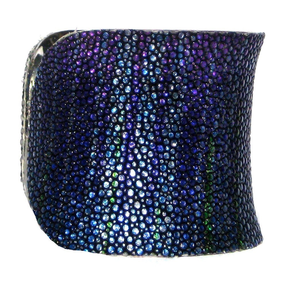 Metallic Blue Streaked Genuine Stingray Cuff Bracelet - LIMITED EDITION