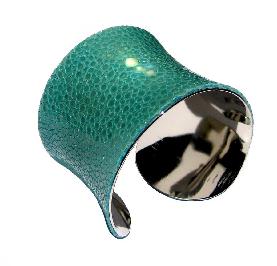 Polished Stingray Silver Lined Cuff in Aqua (Center Cut) - by UNEARTHED