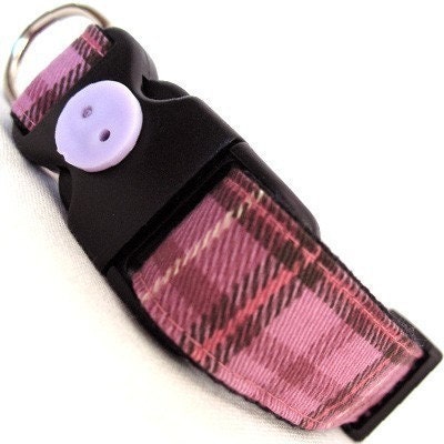 Eco Dog Collar - Renewable Purple Pink Plaid Cotton