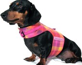 Eco Dog Harness - Renewable Pink Orange Plaid Cotton - Large