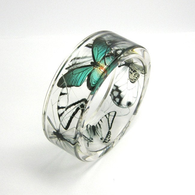 Emerald and black Butterflies Bracelet - size s