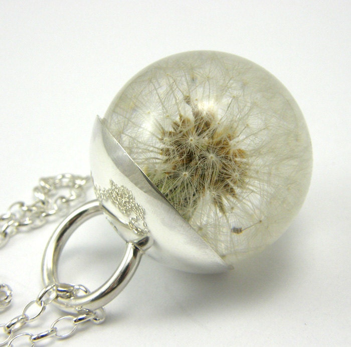 Dandelion Resin and Silver Necklace