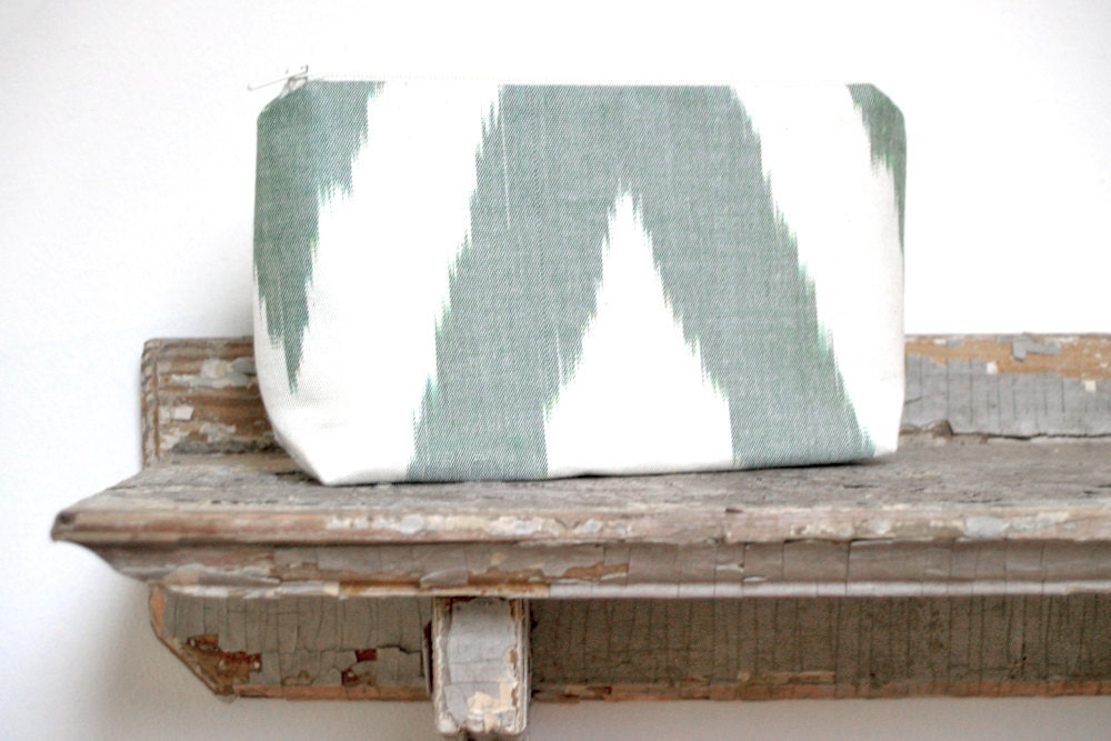 green ikat tribal print zip clutch