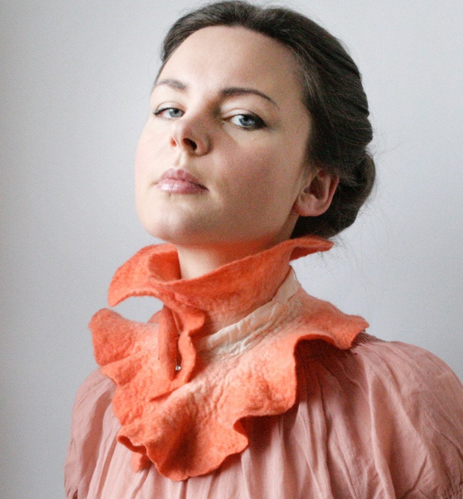 Peachy Victorian inspired Scarf Collar -- Felted Neck Piece -- made from wool OOAK