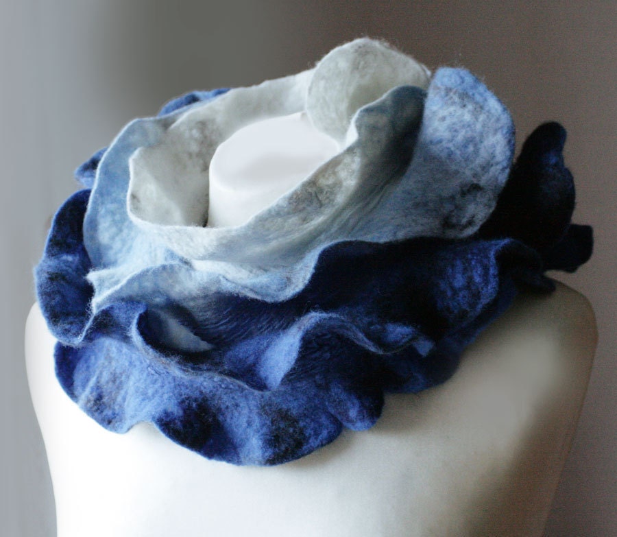 Clear Blue Sky - Hand Felted Wool - Long Scarf - Wearable Art