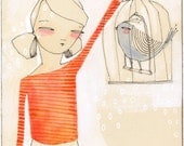 bird in a cage art print - a GOOD bird -  archival and limited edition print by cori dantini