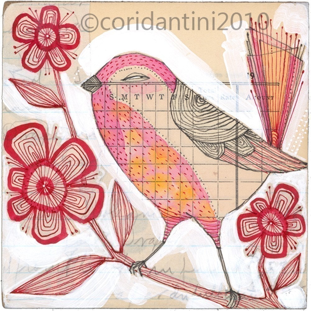 watercolor illustration of a pink bird - illustration - an 8 x 8 inch limited edition and archival print by corid