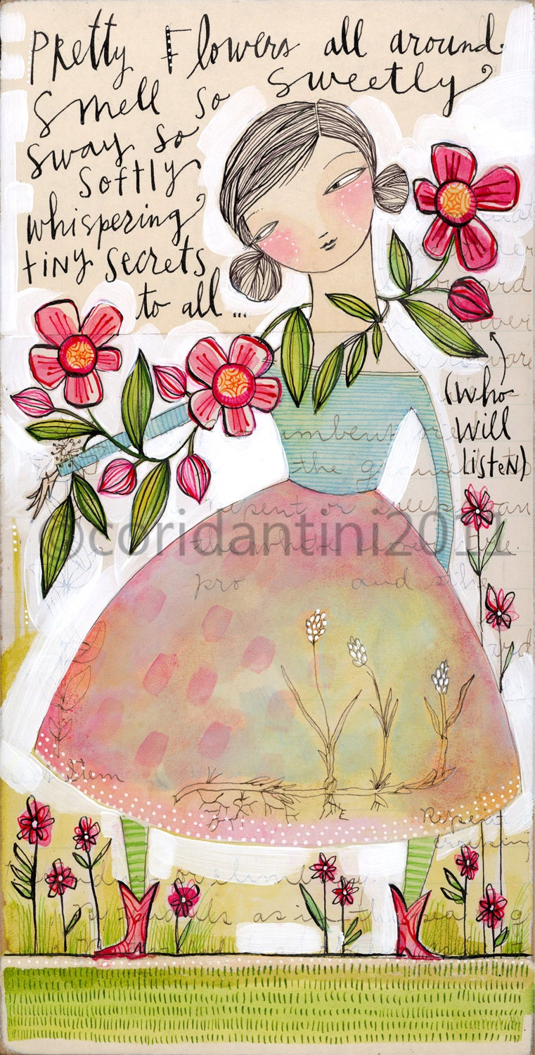 flower secrets - a print about gardening - 5 x 10 inch archival print - archival and limited edition print by cori dantini