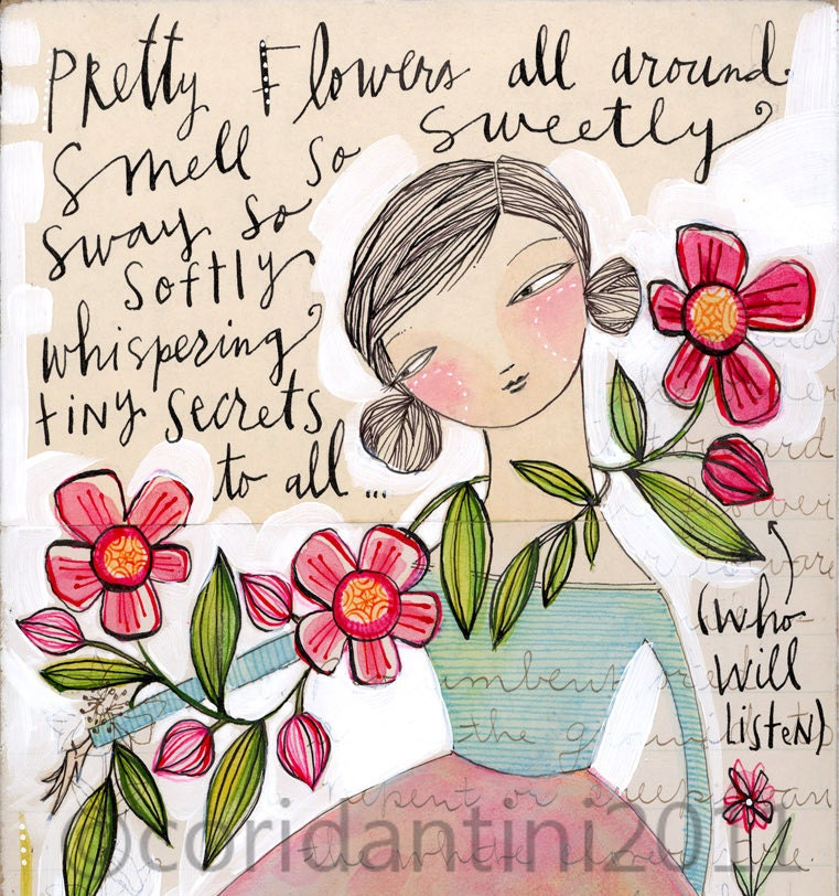 flower secrets - a print about gardening - 5 x 10 inch archival print - archival and limited edition print by cori dantini