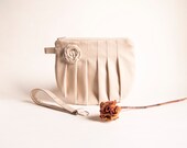 Country Rustic Wedding Clutch Bridesmaid Gift Idea Clutch Pleated Bridal Wedding Wristlet Clutch Purse Handbag Khaki Rosebud by Lolos