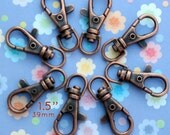 15 Antique Copper Lobster Swivel Clasps - 1.5 inch / 39mm