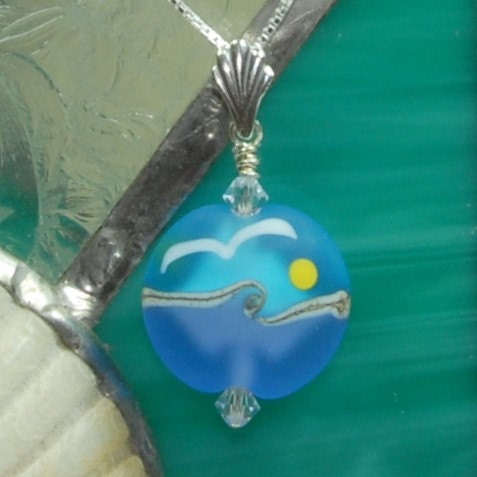 Beach Wings - American Handmade Lampwork Pendant on Sterling Silver Chain
