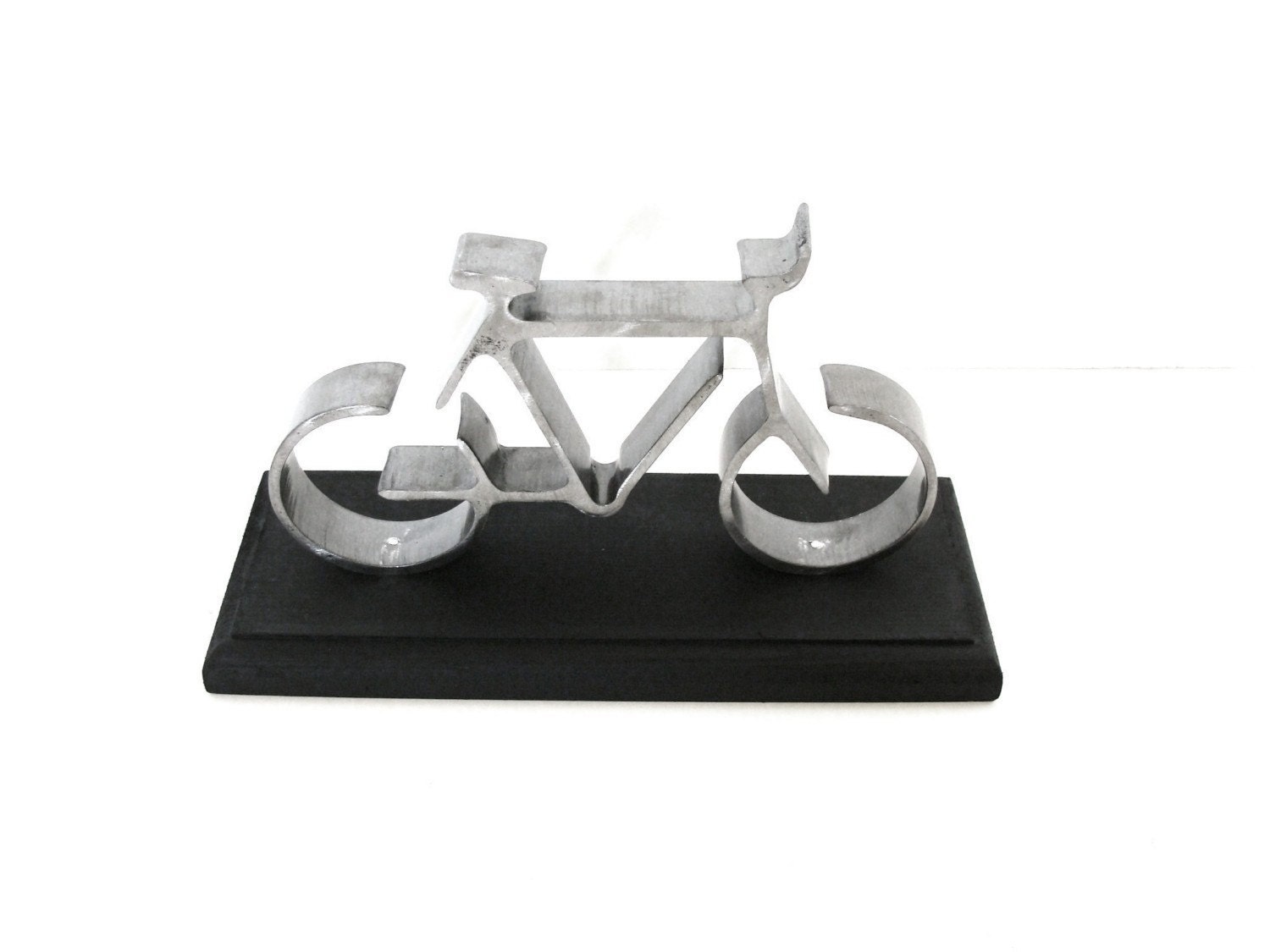 Personalized Tabletop Metal Bike Sculpture Office Accessory Bicycle Wedding or Groomsman Gift Black Wood Base