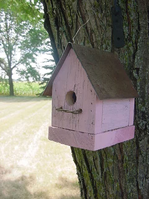 Rustic Pink Birdhouse Shabby Cottage Chic Childrens Bedroom Nursery Baby's Room Decor Wall Decor Hanging