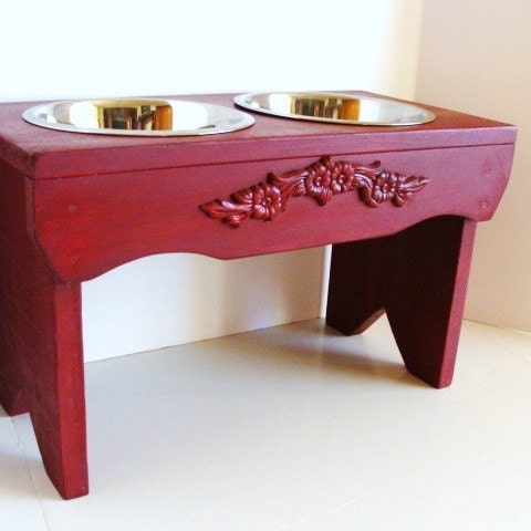 Dog Bowl Feeder Elevated Dog Feeder Feeding Station Cat Feeder Designer Collection Old Red Finish Custom