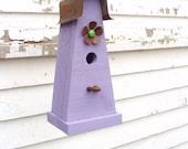 Recycled Wren or Chickadee Bird House Outdoor Garden Rustic Metal Flower Nursery Wall Decor Birdhouse Lavender Purple Cottage Beach Decor