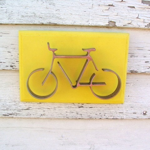 Metal Bike Wood Sign Wall Art Sculpture Office Home Decor Cottage French Country Beach Yellow