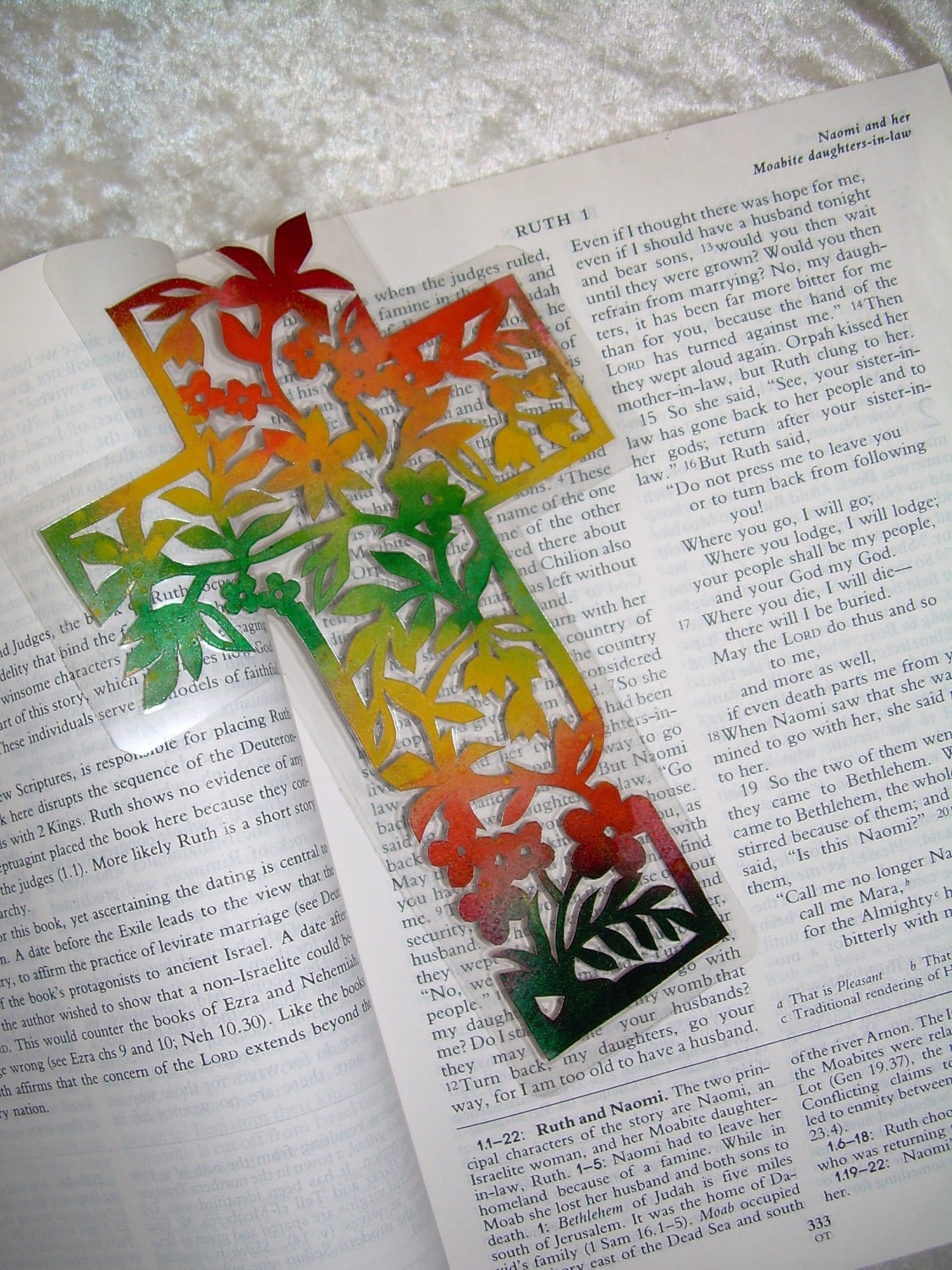 Floral Cross in Red, Paper Cut Bible Marker Bookmark