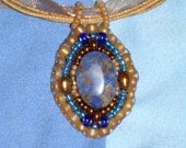 Sale Lapis and Gold Pearl Bead Embroidered Pendant Necklace