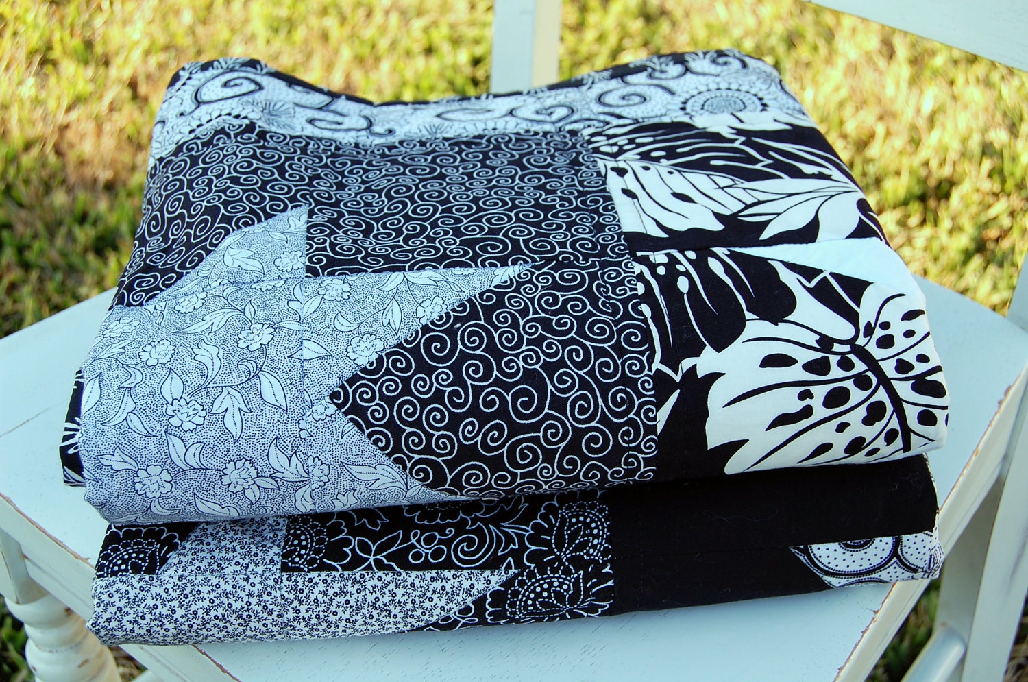 Wonky Stars Small Quilt - Black and White Baby Quilt for Infant Boy or Girl