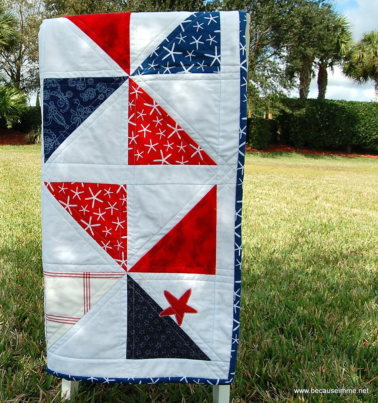 Nautical Beach Lap Quilt - Red, Blue, White Cottage Lap, Baby, or Toddler Quilt for boy or girl, home