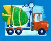 Contruction Art, Cement Mixer Kids Wall Art Print,  8x10