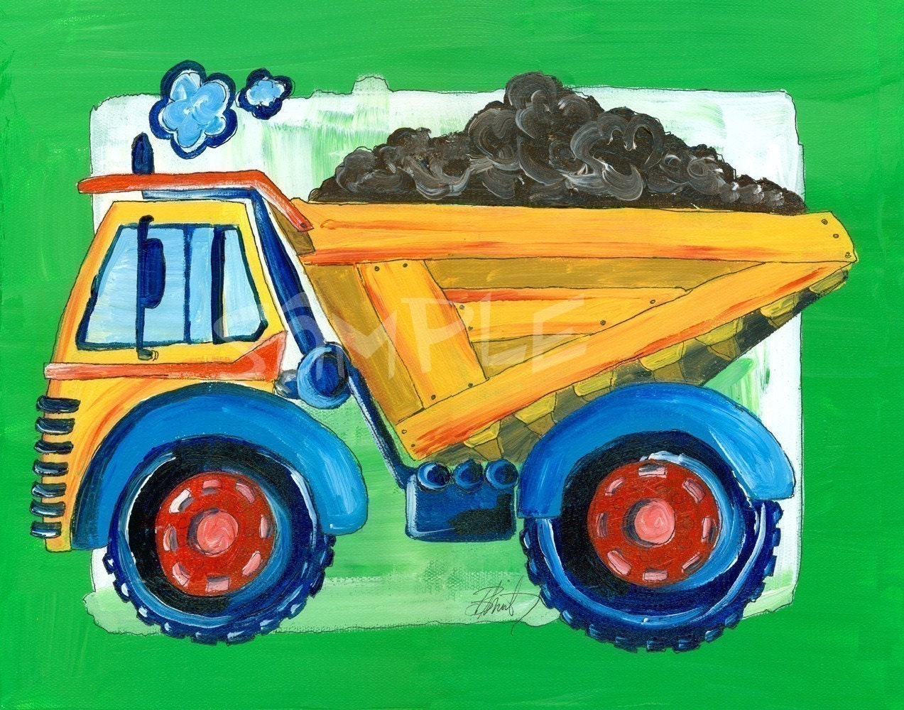 Construction Art, Dump Truck Nursery Art Print,  8x10