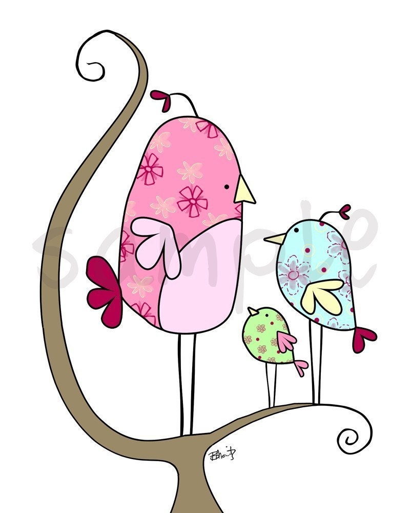 Nursery Art Bird Print,  The Gang 8x10