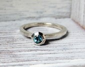 Blue topaz ring - modern engagment ring - faceted metal - recycled sterling silver - ready to ship
