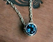 London blue topaz solitaire necklace - December birthstone - bezel necklace - wrought collection - teal blue