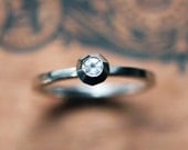 White topaz engagement ring - recycled sterling silver - modern solitaire ring - faceted metal setting - size 7