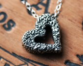 Tiny rustic heart necklace - oxidized texture - recycled sterling silver - ready to ship - Wink mini heart