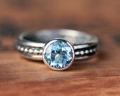 Blue aquamarine gemstone ring - bezel - stack ring - oxidized - recycled sterling silver - March birthstone - modern - Cool Crush ring