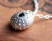 Silver sea urchin necklace - beach jewelry - oxidized - metalwork - recycled sterling silver - 17" sterling chain