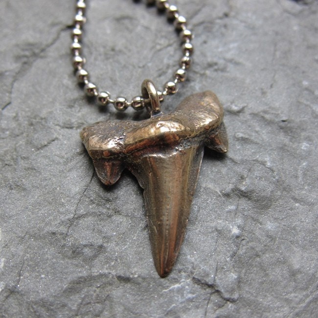 Buy necklaces - Bronze shark tooth necklace - primitive - rustic - raw - oxidized - ocean jewelry - mens necklace
