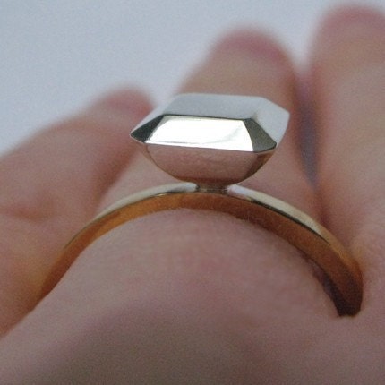 READY TO SHIP, Modern alternative engagement ring eco friendly sterling silver 14k yellow gold plated, size 8