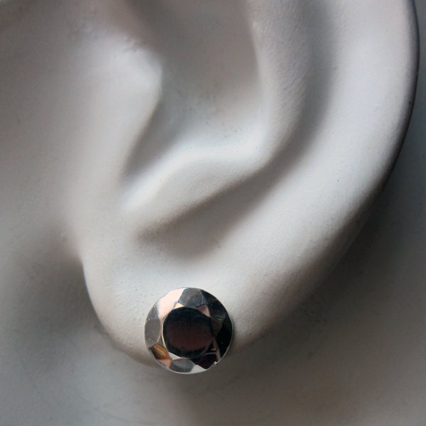 Silver stud earrings - geometric jewelry - faceted metal diamond studs - recycled sterling silver - Modern Rock Brilliant Studs