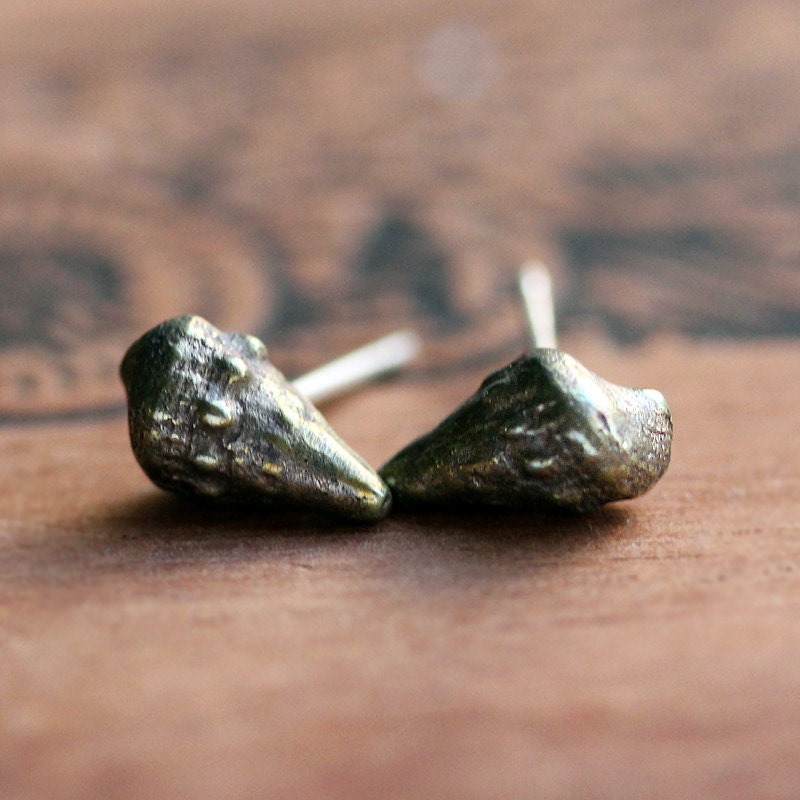 Brass seashell earrings - mermaid - studs - oxidized - rustic - raw - conch shell - ready to ship