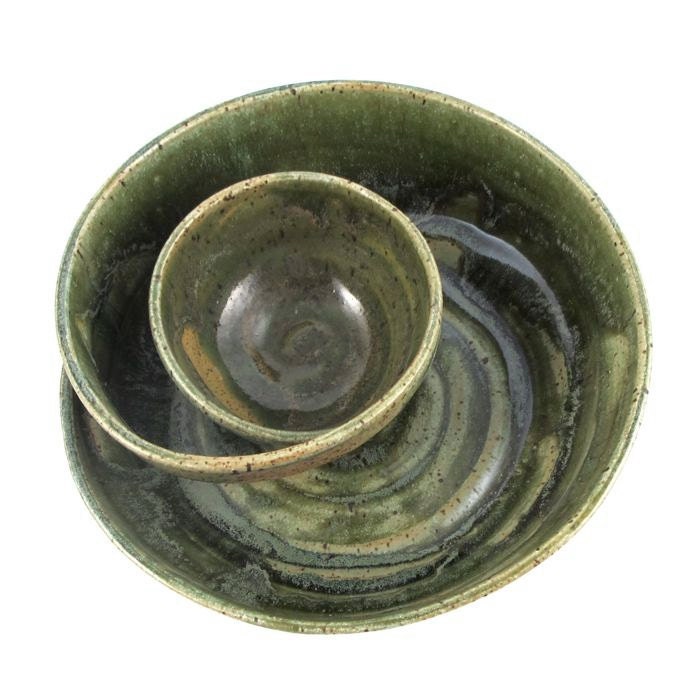 Handmade Green Small Chip and Dip Ceramic Serving Bowl