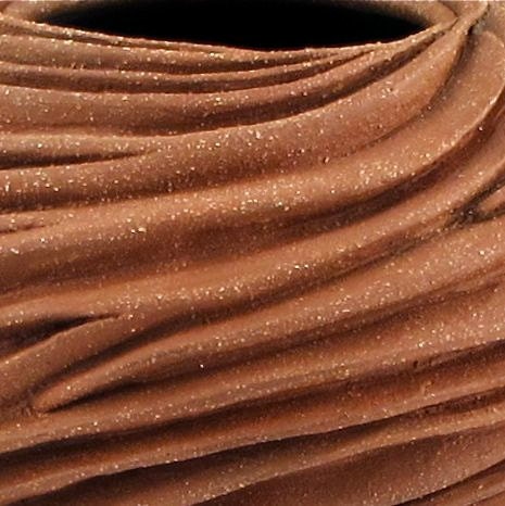 Round Carved Sculptural Ceramic Pottery Vessel: Rich Red Naked Clay